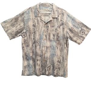 Batik Bay Shirt Men's L Blue Gray Silk Hawaiian Aloha Camp Short Sleeve Travel